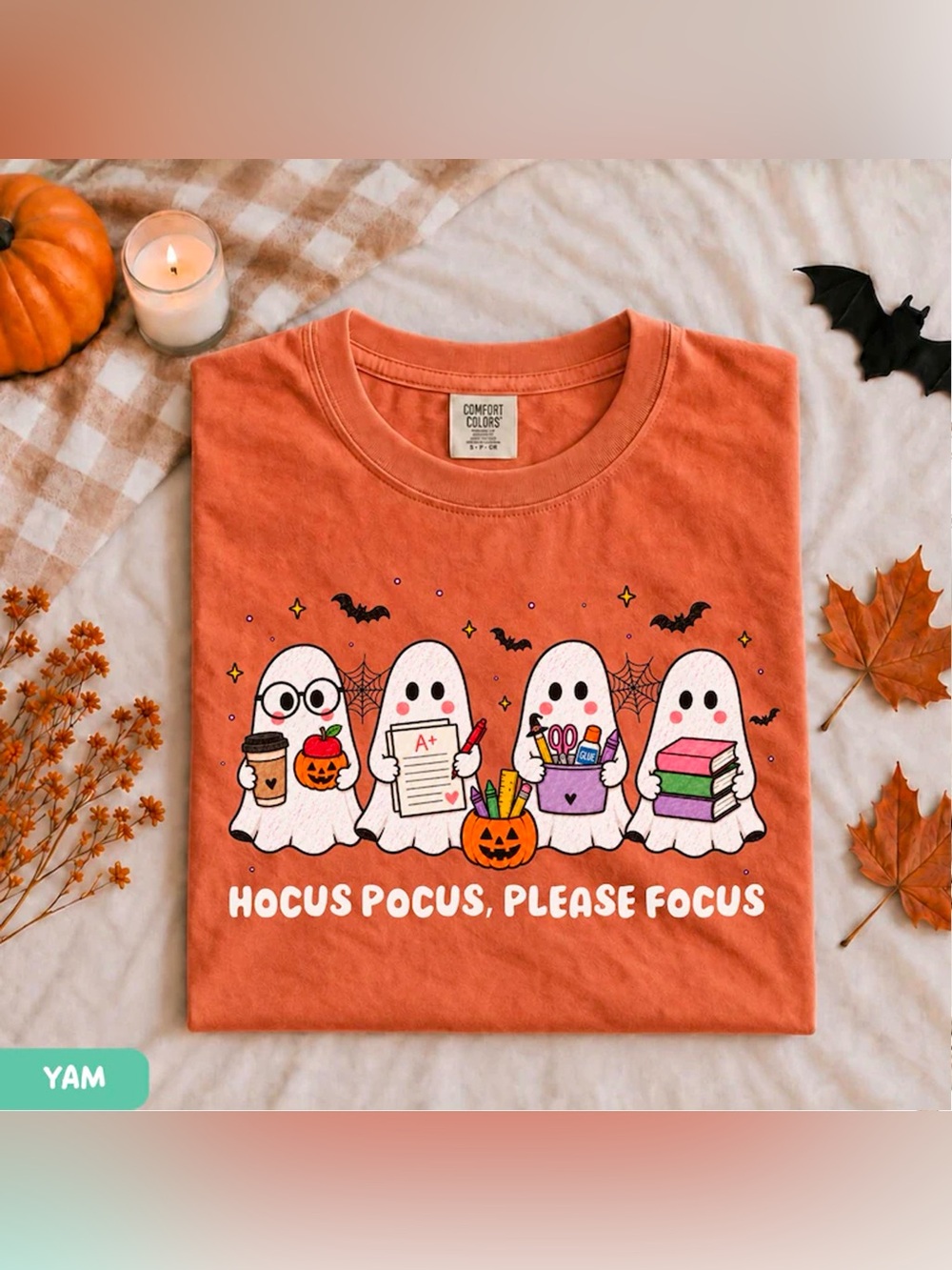 Cute Teacher Ghost Hocus Pocus Halloween Yam Comfort Colors Graphic Tee